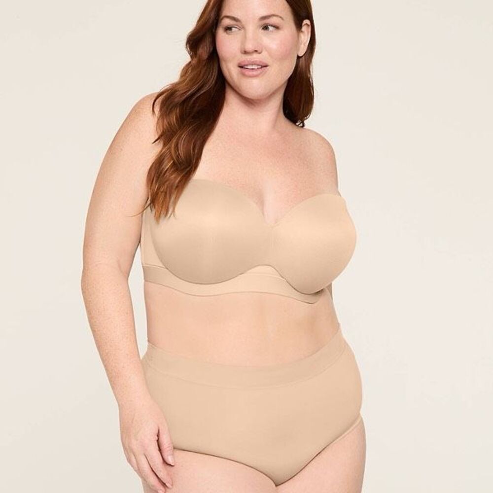 Cacique Comfort Bliss Lightly Lined Multi-Way Strapless Bra Nude Tan Size 46C